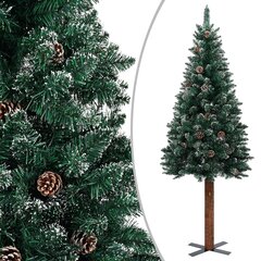 vidaXL šaura Ziemassvētku egle ar LED un bumbiņām, 150 cm, zaļa cena un informācija | Mākslīgās egles, vainagi, statīvi | 220.lv
