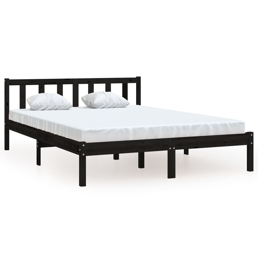 vidaXL gultas rāmis, melns, 160x200 cm, priedes masīvkoks cena un informācija | Gultas | 220.lv