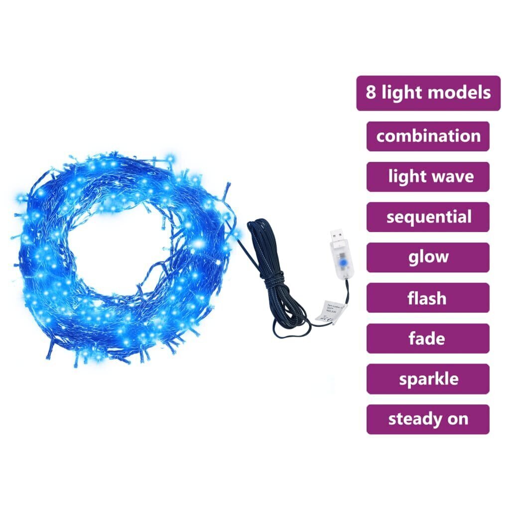 vidaXL gaismas virtene ar 400 LED, zila, 40 m, 8 gaismas efekti цена и информация | Ziemassvētku lampiņas, LED virtenes | 220.lv