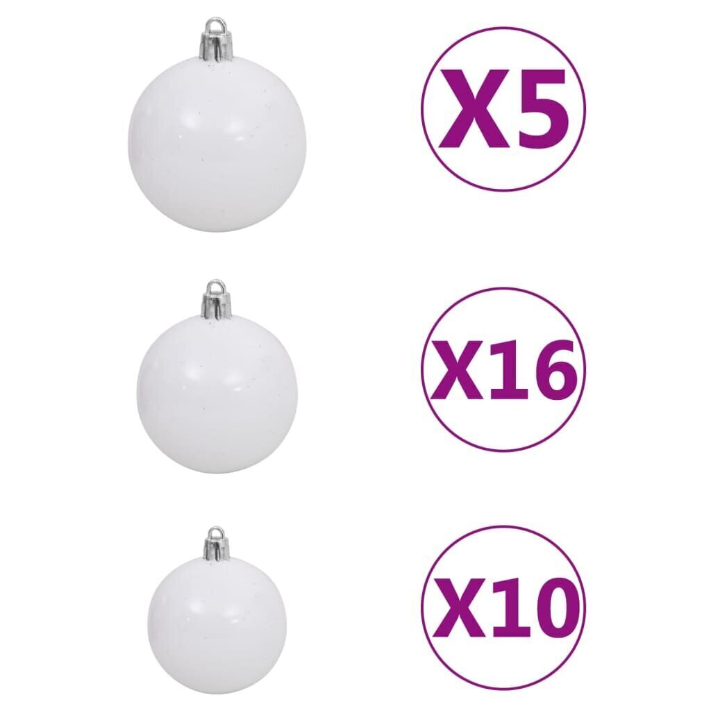 vidaXL Ziemassvētku bumbu komplekts, 120 gb., 300 LED, baltas, pelēkas cena un informācija | Eglīšu rotājumi | 220.lv