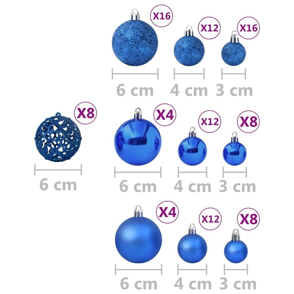 vidaXL Ziemassvētku bumbas, 100 gab., zilas цена и информация | Eglīšu rotājumi | 220.lv