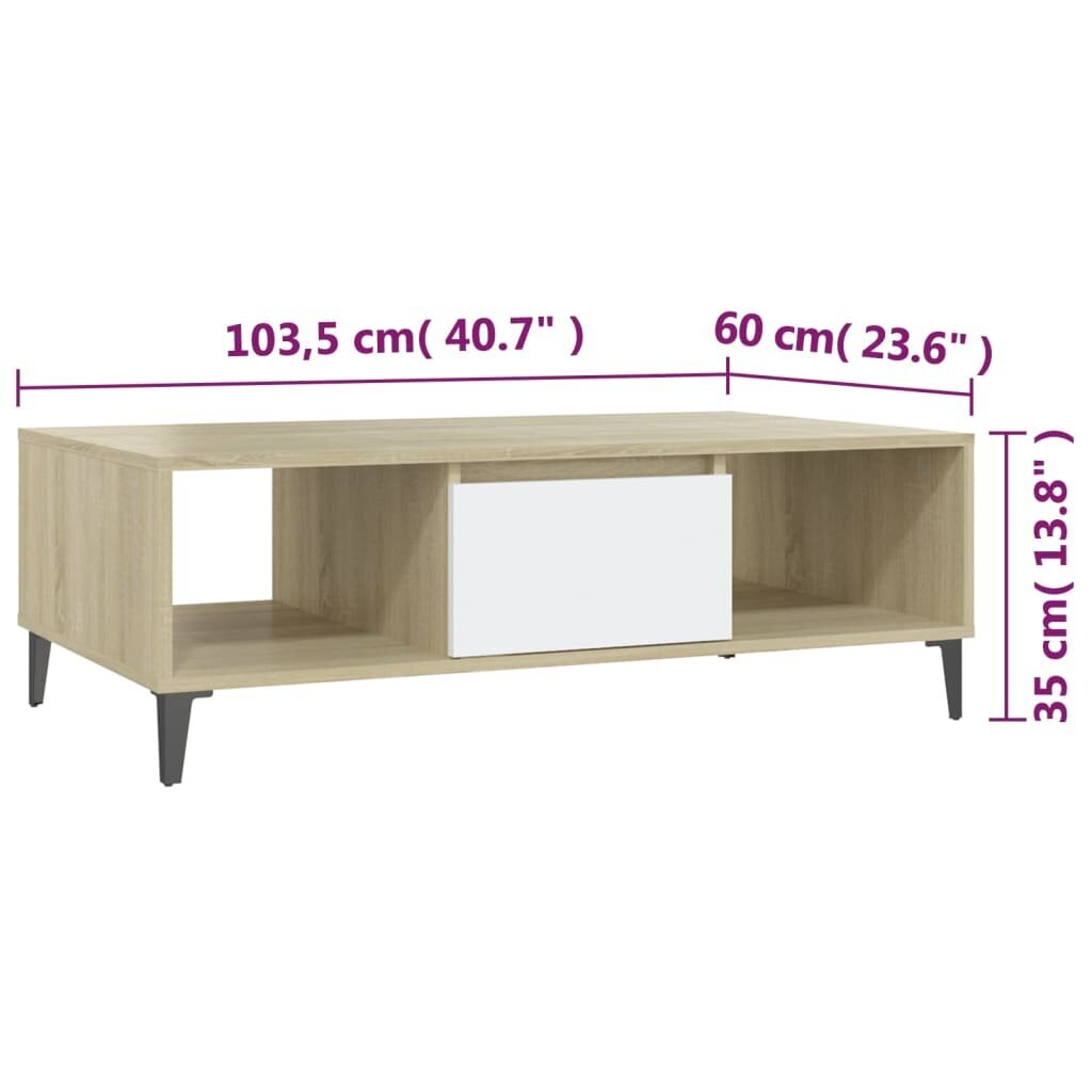 vidaXL kafijas galdiņš, balta un ozolkoka krāsa, 103,5x60x35 cm cena un informācija | Žurnālgaldiņi | 220.lv