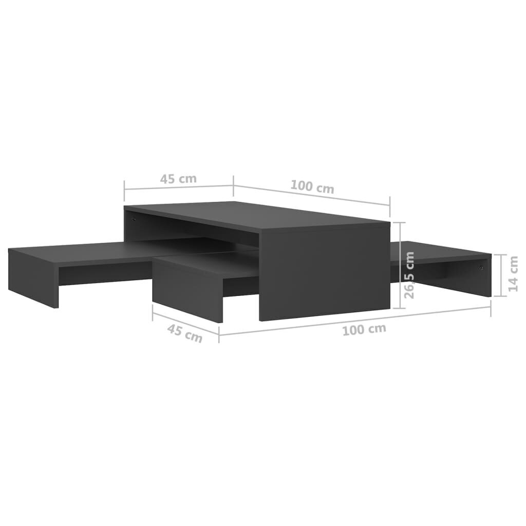 vidaXL kafijas galdiņu komplekts, 100x100x26,5cm, pelēka skaidu plātne cena un informācija | Žurnālgaldiņi | 220.lv