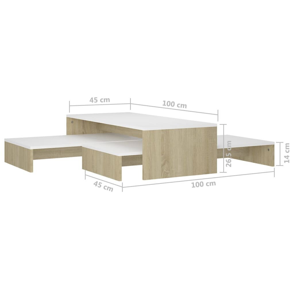 vidaXL kafijas galdiņu komplekts, balts, ozolkoka, 100x100x26,5 cm cena un informācija | Žurnālgaldiņi | 220.lv