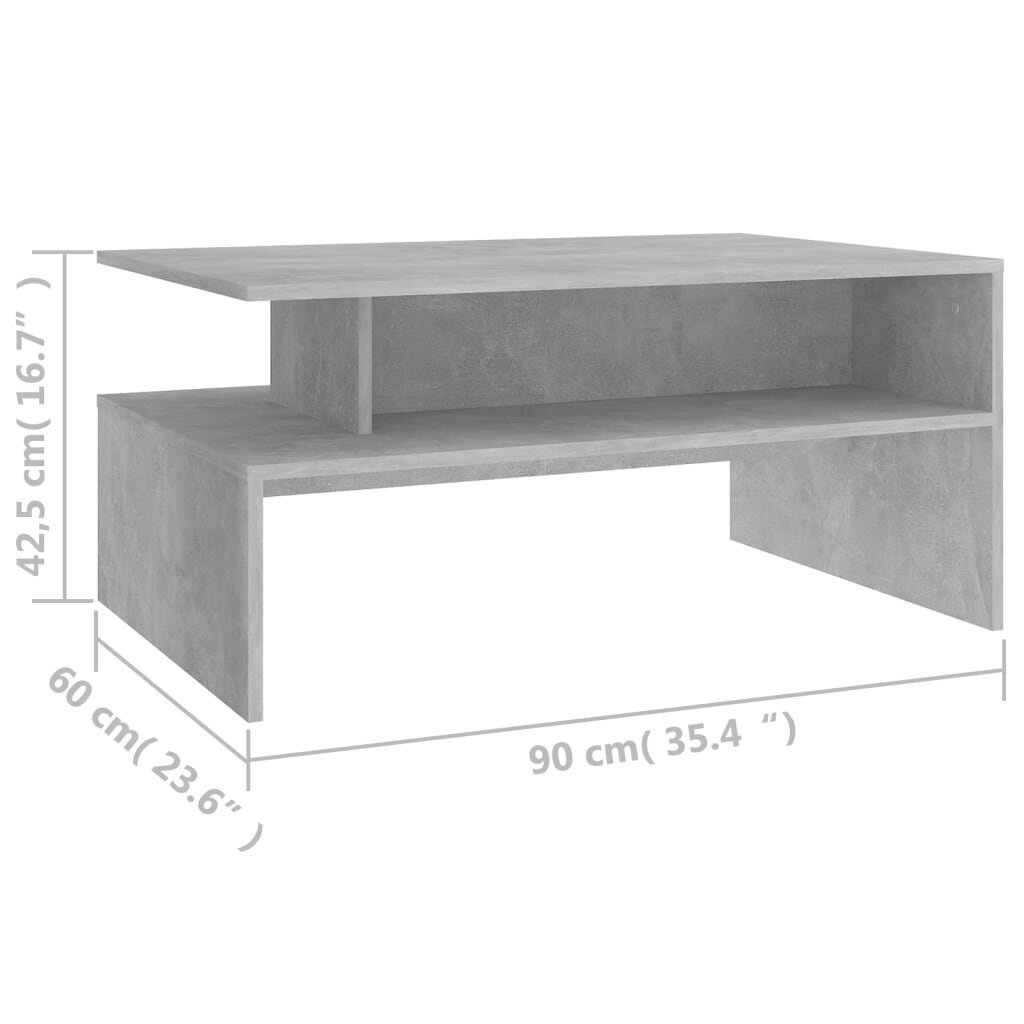vidaXL kafijas galdiņš, betona pelēks, 90x60x42,5 cm, skaidu plāksne cena un informācija | Žurnālgaldiņi | 220.lv