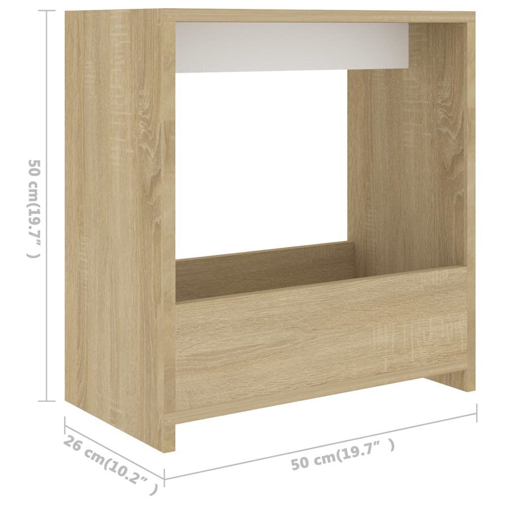 vidaXL galdiņš, balta un ozolkoka krāsa, 50x26x50 cm, skaidu plāksne cena un informācija | Žurnālgaldiņi | 220.lv