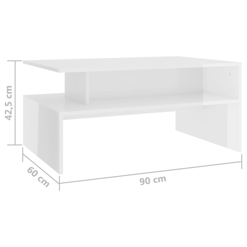 vidaXL kafijas galdiņš, 90x60x42,5 cm, spīdīgi balts, skaidu plāksne cena un informācija | Žurnālgaldiņi | 220.lv