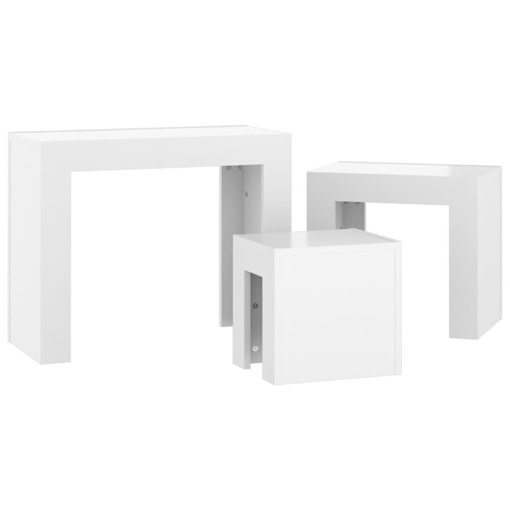 vidaXL kafijas galdiņi, 3 gab., sabīdāmi, spīdīgi balti, skaidu plātne cena un informācija | Žurnālgaldiņi | 220.lv