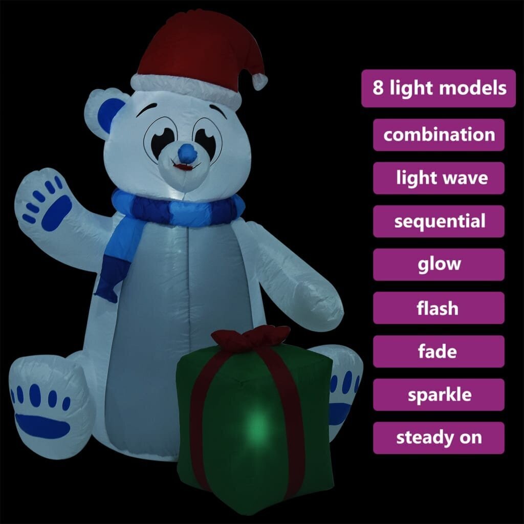 vidaXL piepūšams polārlācis ar LED, telpām un āra teritorijai, 1,8 m cena un informācija | Svētku dekorācijas | 220.lv