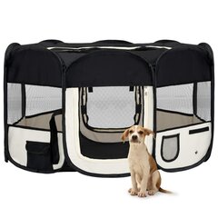 vidaXL saliekama suņu sētiņa, ar somu, melna, 145x145x61 cm cena un informācija | Transportēšanas būri, somas | 220.lv