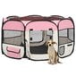 vidaXL saliekama suņu sētiņa, ar somu, rozā, 125x125x61 cm cena un informācija | Transportēšanas būri, somas | 220.lv