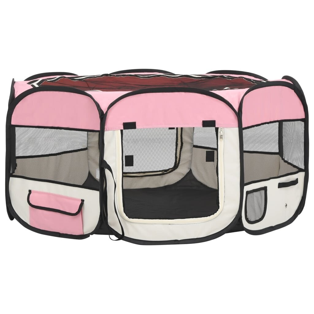 vidaXL saliekama suņu sētiņa, ar somu, rozā, 145x145x61 cm цена и информация | Transportēšanas būri, somas | 220.lv