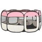 vidaXL saliekama suņu sētiņa, ar somu, rozā, 145x145x61 cm цена и информация | Transportēšanas būri, somas | 220.lv