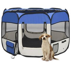 vidaXL saliekama suņu sētiņa, ar somu, zila, 90x90x58 cm cena un informācija | Transportēšanas būri, somas | 220.lv