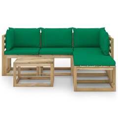 vidaXL 6-daļīgs dārza atpūtas mēbeļu komplekts ar zaļiem matračiem цена и информация | Комплекты уличной мебели | 220.lv