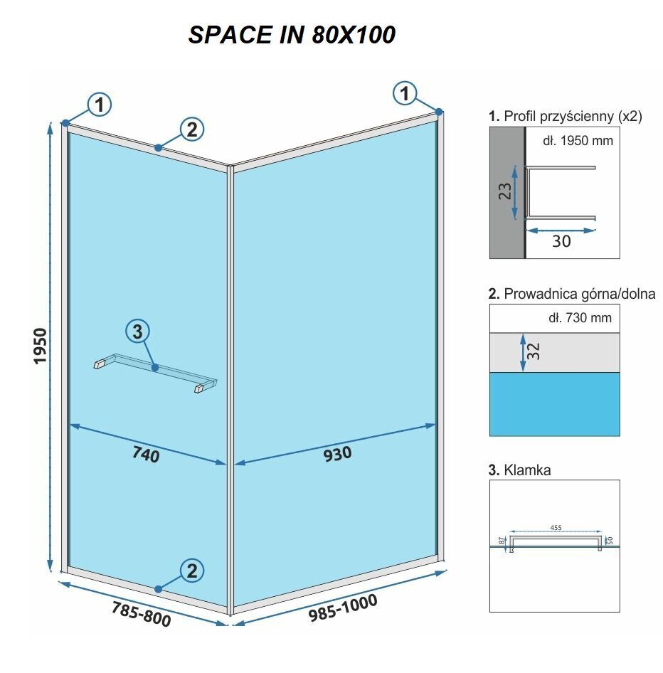 Dušas kabīne REA Space In Black, 90x90, 80x100 cm cena un informācija | Dušas kabīnes | 220.lv
