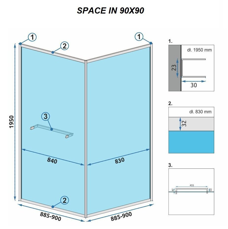 Dušas kabīne REA Space In Black, 90x90, 80x100 cm cena un informācija | Dušas kabīnes | 220.lv