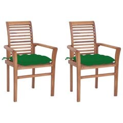 vidaXL virtuves krēsli, 2 gab., zaļi matrači, masīvs tīkkoks cena un informācija | Dārza krēsli | 220.lv