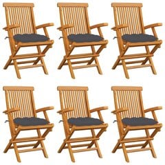 vidaXL dārza krēsli, antracītpelēki matrači, 6 gab., masīvs tīkkoks cena un informācija | Dārza krēsli | 220.lv