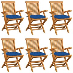 vidaXL dārza krēsli, zili matrači, 6 gab., masīvs tīkkoks cena un informācija | Dārza krēsli | 220.lv