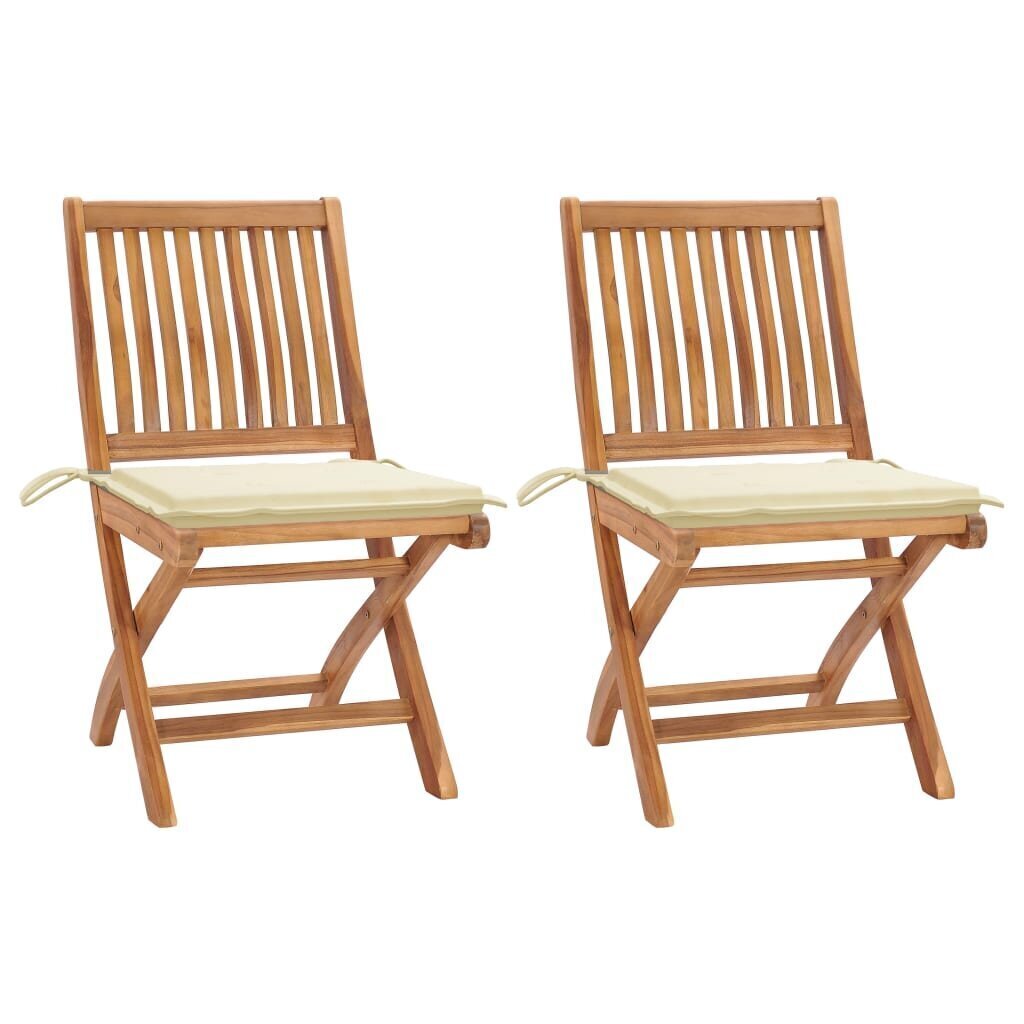 vidaXL dārza krēsli, 2 gab., krēmkrāsas matrači, masīvs tīkkoks cena un informācija | Dārza krēsli | 220.lv