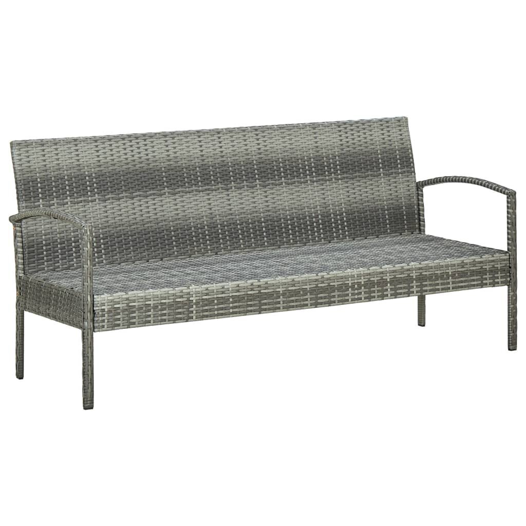 vidaXL trīsvietīgs dārza dīvāns ar matraci, pelēka PE rotangpalma cena un informācija | Dārza krēsli | 220.lv