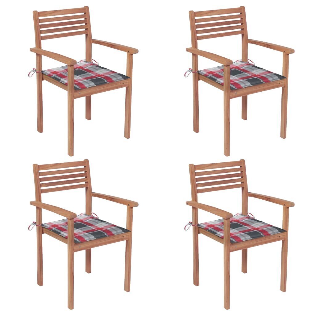 Dārza krēsli vidaXL, matrači ar rūtiņām, 4 gab., brūni cena un informācija | Dārza krēsli | 220.lv