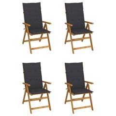 Atgāžami dārza krēsli ar matračiem vidaXL, 4 gab., melni cena un informācija | Dārza krēsli | 220.lv