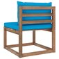 Vidējais dārza palešu dīvāns vidaXL ar gaiši ziliem matračiem, brūns cena un informācija | Dārza krēsli | 220.lv