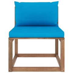 Vidējais dārza palešu dīvāns vidaXL ar gaiši ziliem matračiem, brūns цена и информация | Садовые стулья, кресла, пуфы | 220.lv