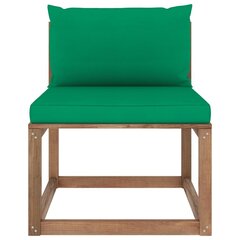 Vidējais dārza palešu dīvāns vidaXL ar zaļiem matračiem, brūns cena un informācija | Dārza krēsli | 220.lv