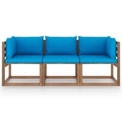 Trīsvietīgs dārza palešu dīvāns vidaXL, gaiši zili matrači cena un informācija | Dārza krēsli | 220.lv