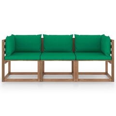 Trīsvietīgs dārza palešu dīvāns vidaXL, zaļi matrači cena un informācija | Dārza krēsli | 220.lv