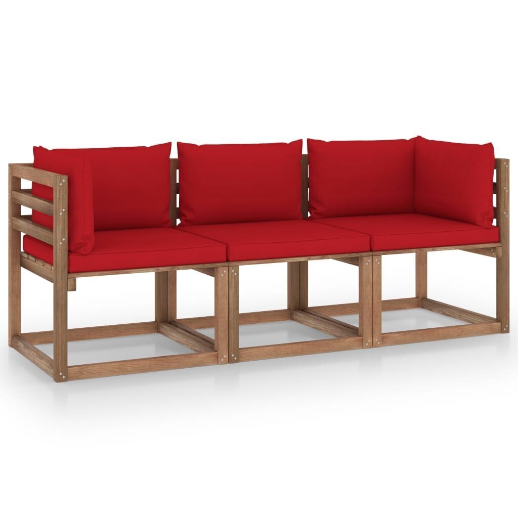 Trīsvietīgs dārza palešu dīvāns vidaXL, sarkani matrači cena un informācija | Dārza krēsli | 220.lv