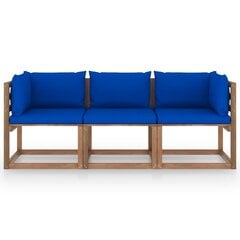 Trīsvietīgs dārza palešu dīvāns vidaXL, zili matrači cena un informācija | Dārza krēsli | 220.lv