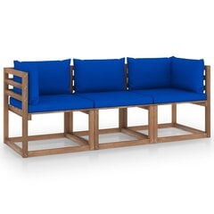 Trīsvietīgs dārza palešu dīvāns vidaXL, zili matrači cena un informācija | Dārza krēsli | 220.lv
