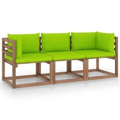 Trīsvietīgs dārza palešu dīvāns vidaXL, spilgti zaļi matrači cena un informācija | Dārza krēsli | 220.lv