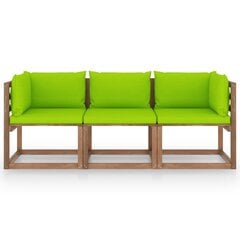 Trīsvietīgs dārza palešu dīvāns vidaXL, spilgti zaļi matrači cena un informācija | Dārza krēsli | 220.lv