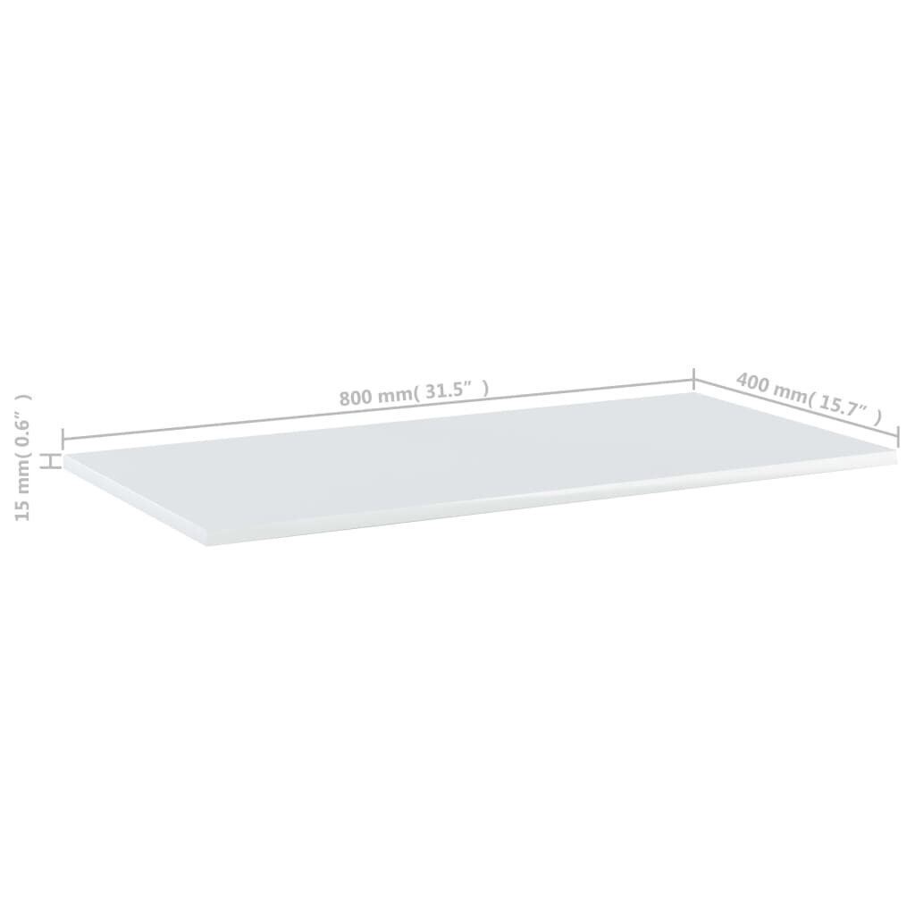vidaXL plauktu dēļi, 4 gab., spīdīgi balti, 80x40x1,5cm, skaidu plātne cena un informācija | Plaukti | 220.lv