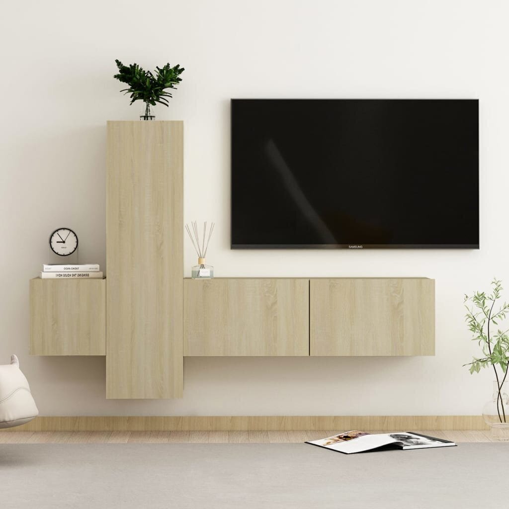 vidaXL 3-daļīgs TV skapīšu komplekts, ozolkoka krāsa, skaidu plāksne цена и информация | TV galdiņi | 220.lv