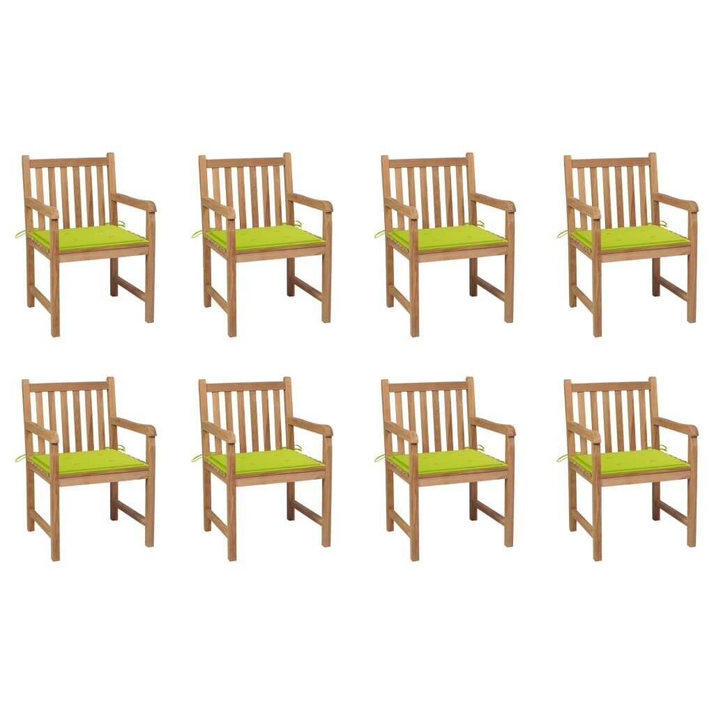 Dārza krēsli vidaXL, 8 gab., spilgti zaļi matrači, brūni cena un informācija | Dārza krēsli | 220.lv