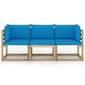 Trīsvietīgs dārza dīvāns vidaXL ar gaiši ziliem matračiem, brūns cena un informācija | Dārza krēsli | 220.lv