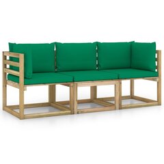 Trīsvietīgs dārza dīvāns vidaXL ar zaļiem matračiem, brūns cena un informācija | Dārza krēsli | 220.lv