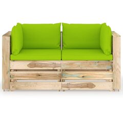 Divvietīgs dārza dīvāns vidaXL ar zaļiem matračiem cena un informācija | Dārza krēsli | 220.lv