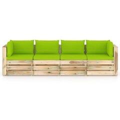 Četrvietīgs dārza dīvāns vidaXL ar zaļiem matračiem cena un informācija | Dārza krēsli | 220.lv