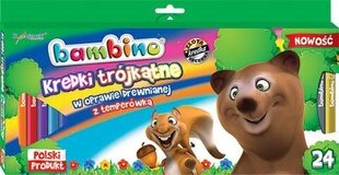 BAMBINO TRĪSSTŪRVEIDA KRĪTIŅI KOKA RĀMĪ 24 KRĀSAS + ASINĀMAIS цена и информация | Принадлежности для рисования, лепки | 220.lv