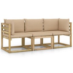 Trīsvietīgs dārza dīvāns vidaXL ar bēšiem matračiem cena un informācija | Dārza krēsli | 220.lv