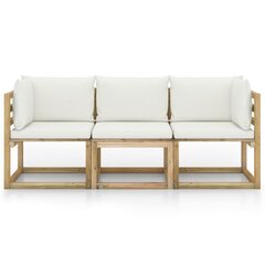 Trīsvietīgs dārza dīvāns vidaXL ar krēmkrāsas matračiem cena un informācija | Dārza krēsli | 220.lv