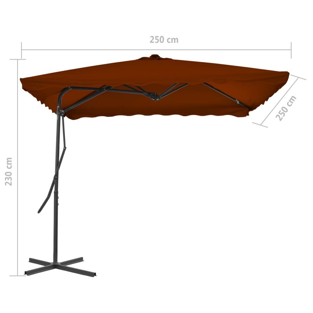 Dārza saulessargs ar tērauda kātu vidaXL, 250x250x230 cm, sarkanbrūns cena un informācija | Saulessargi, markīzes un statīvi | 220.lv