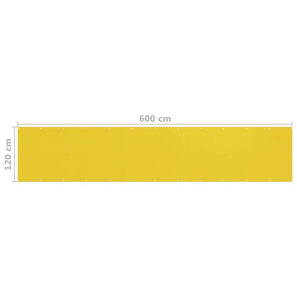 Balkona aizslietnis vidaXL, 120x600 cm, dzeltens cena un informācija | Saulessargi, markīzes un statīvi | 220.lv